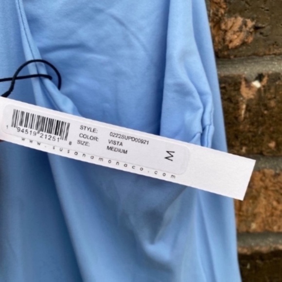 Susana Monaco Racer String Maxi Dress Sundress Medium Wedding Guest Blue NEW - Picture 3 of 5